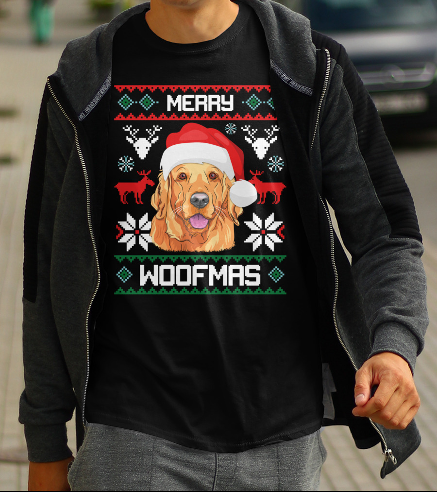 Merry Woofmas Golden Retriever Santa Hat Christmas T-Shirt