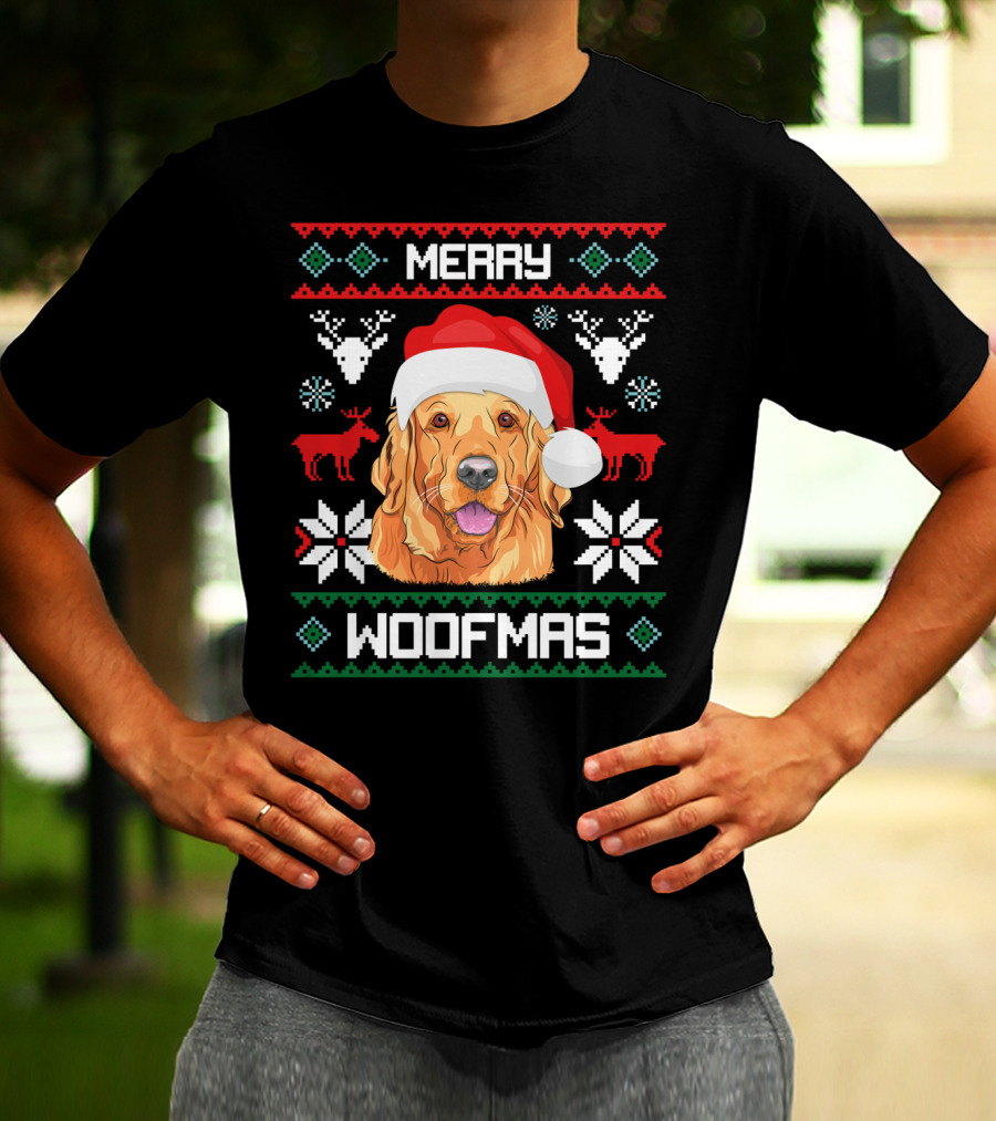 Merry Woofmas Golden Retriever Santa Hat Christmas T-Shirt