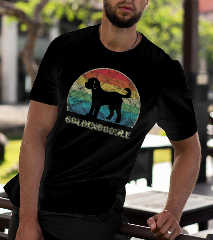 Goldendoodle Silhouette Retro Rainbow T-Shirt