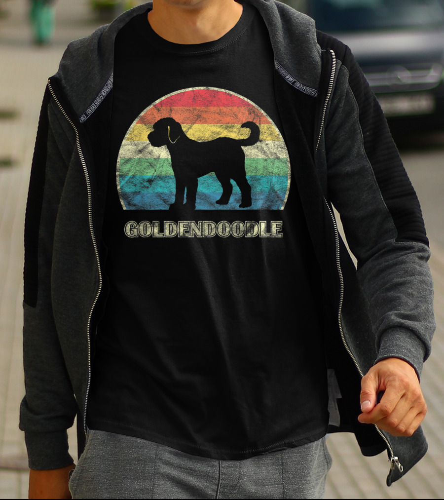 Goldendoodle Silhouette Retro Rainbow T-Shirt