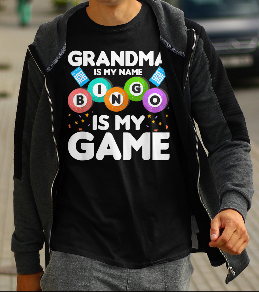 Grandma Is My Name Bingo Is My Game Colorful Bingo Cards And Balls T-Shirt