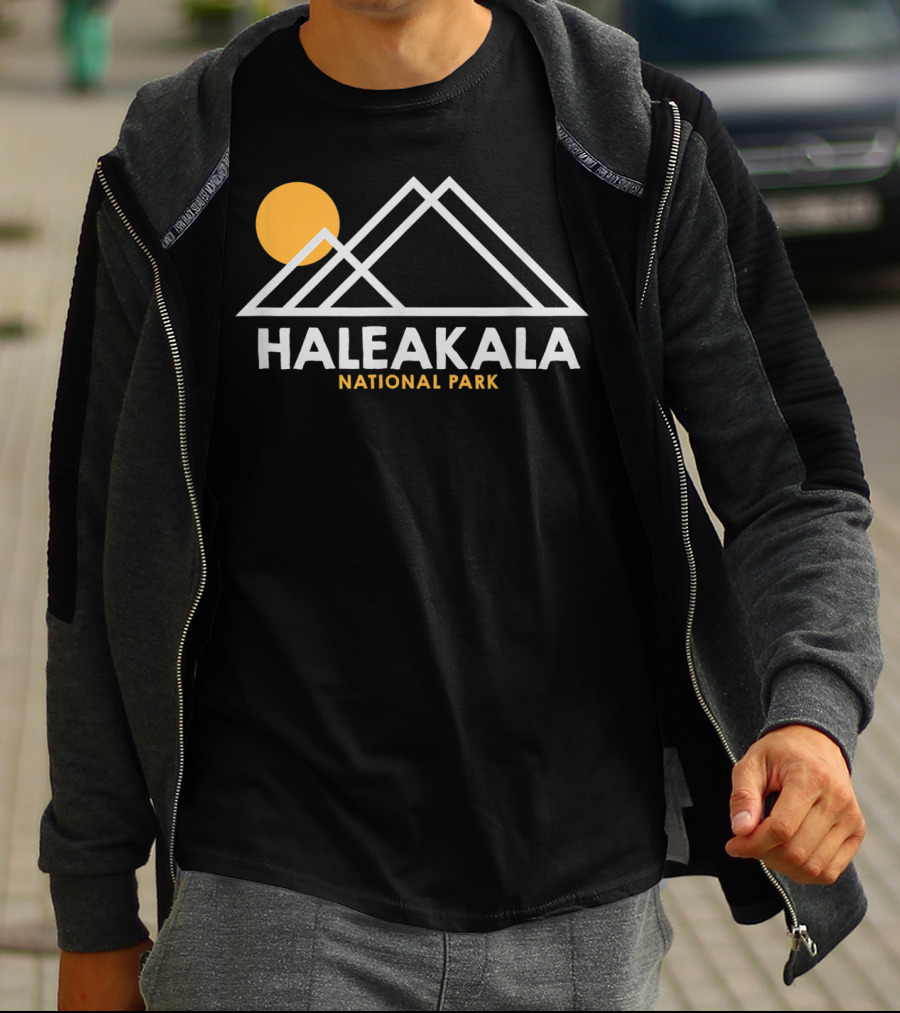 Haleakala National Park Hawaii Outline Hi With Sun And Mountain T-Shirt