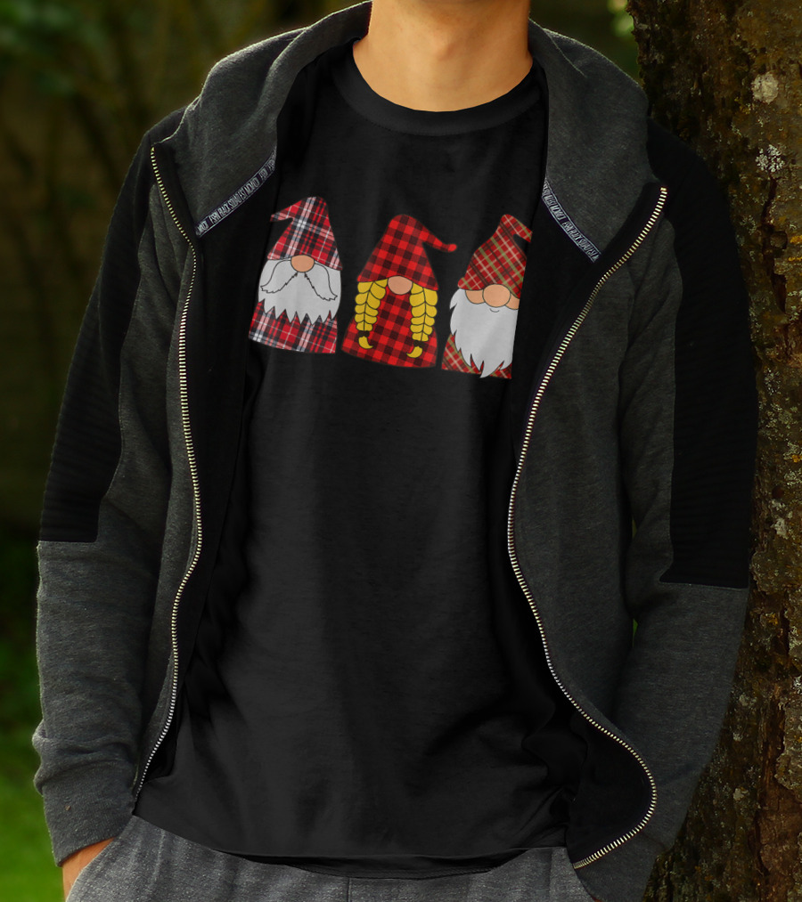 Hanging With Three Red Plaid Gnomies Gnome T-Shirt
