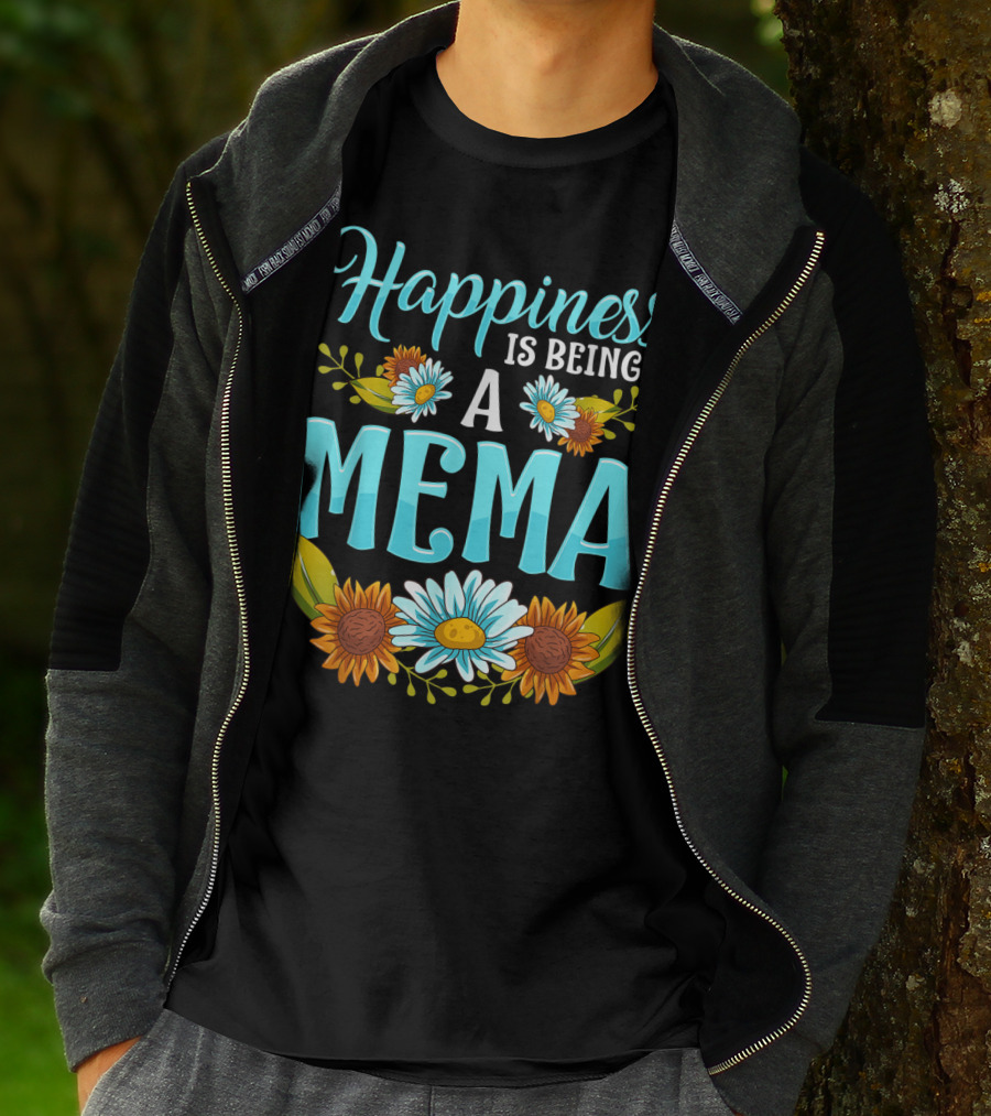 Happiness Is Being A Mema Beautiful Floral Design With Daisies And Sunflowers T-Shirt