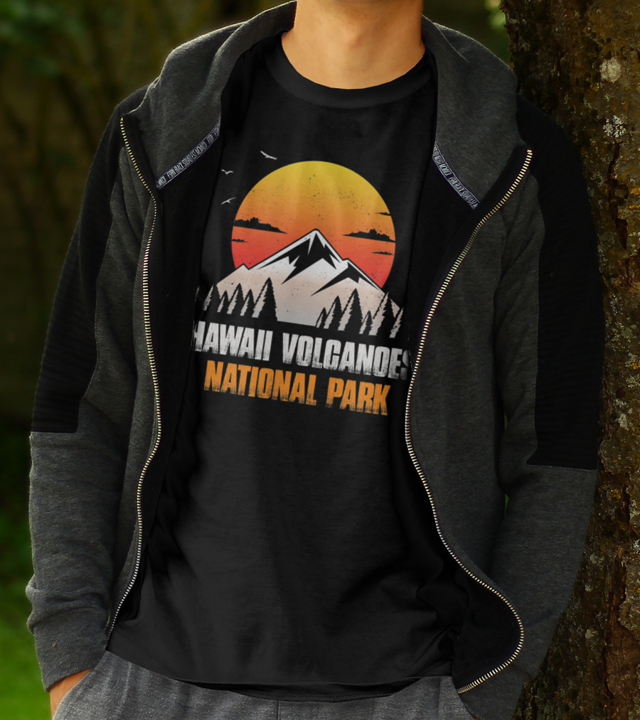 Hawaii Volcanoes National Park Sunset Mountain Landscape With Birds T-Shirt
