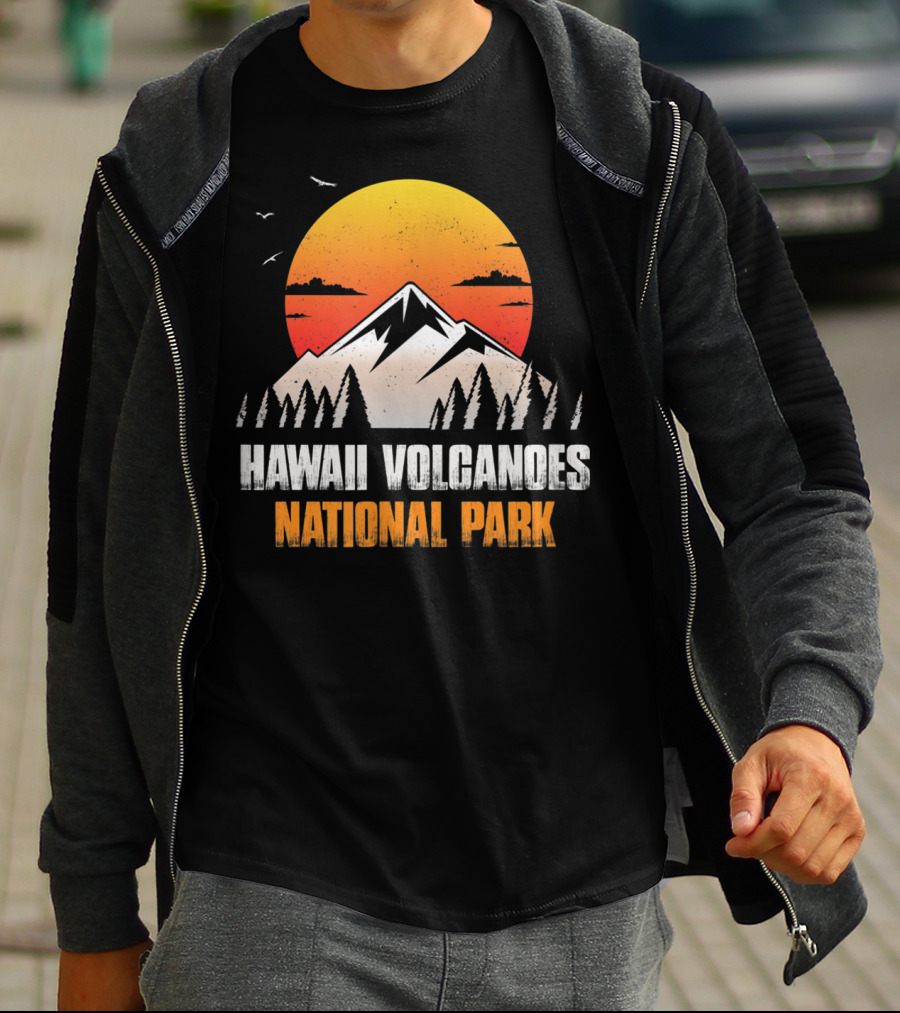 Hawaii Volcanoes National Park Sunset Mountain Landscape With Birds T-Shirt