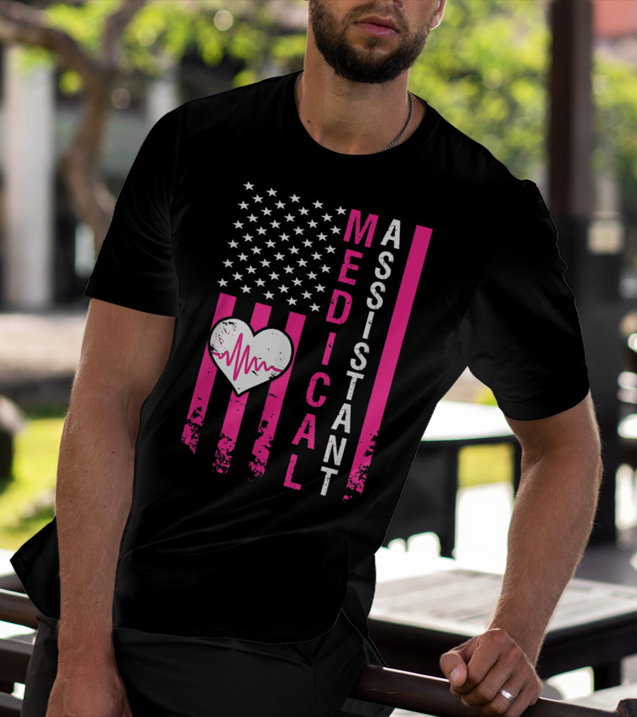 Medical Assistant Heartbeat American Flag T-Shirt