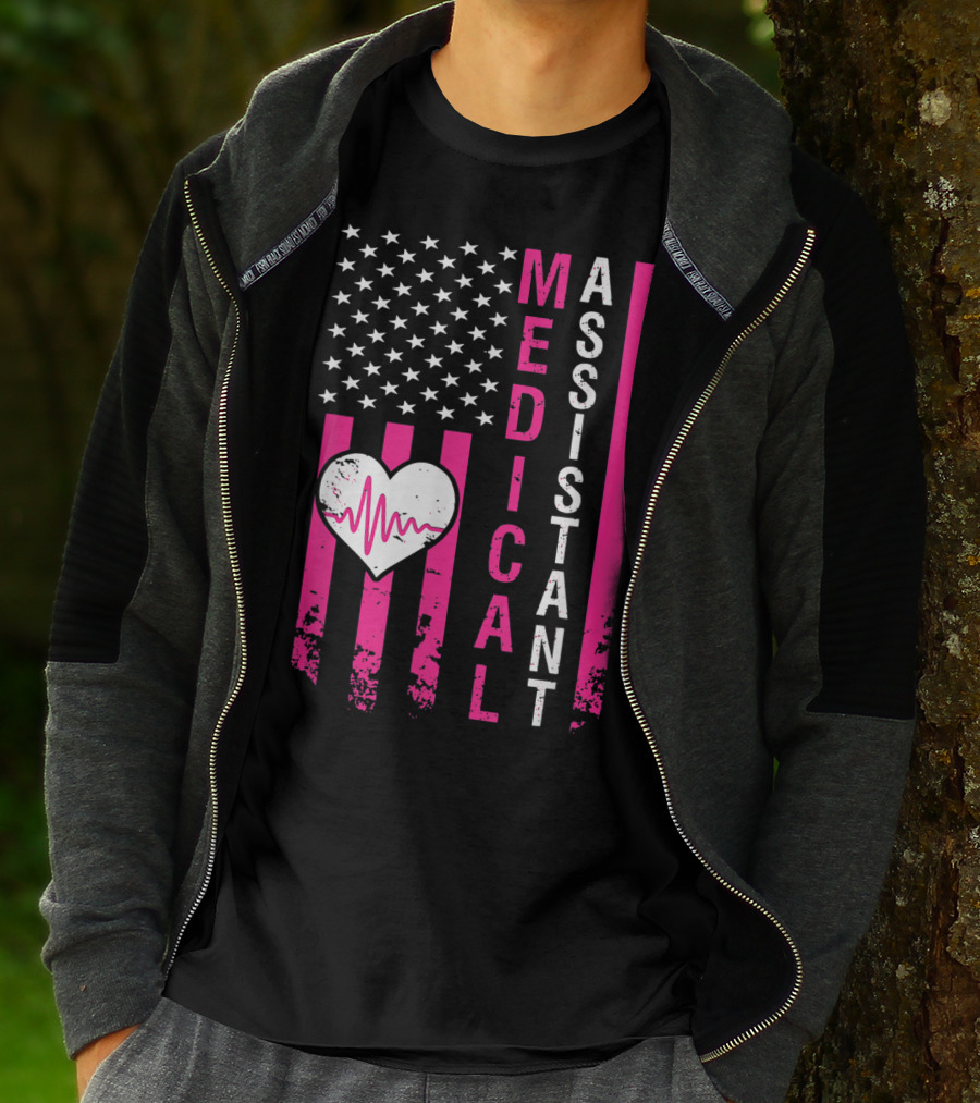 Medical Assistant Heartbeat American Flag T-Shirt