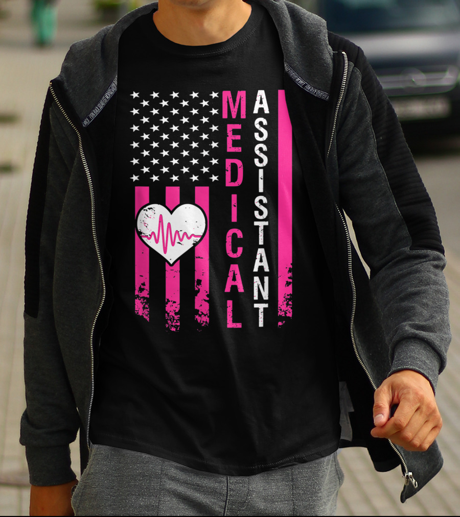 Medical Assistant Heartbeat American Flag T-Shirt