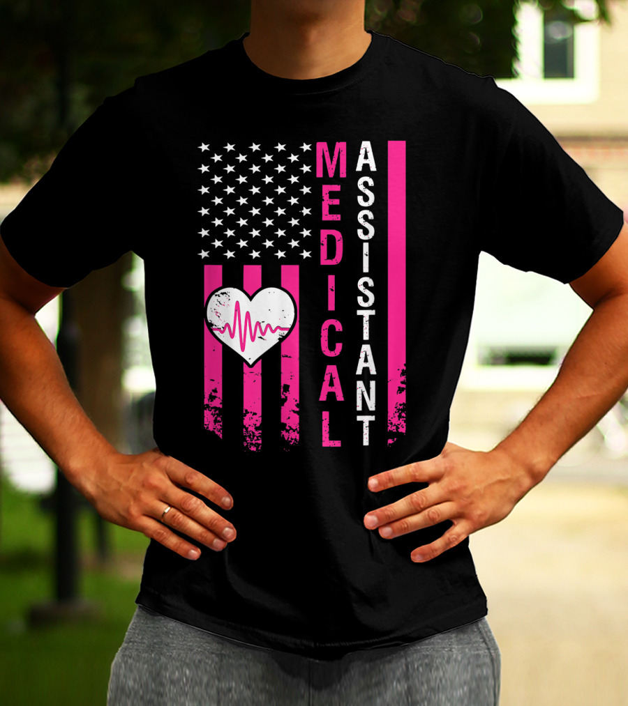 Medical Assistant Heartbeat American Flag T-Shirt