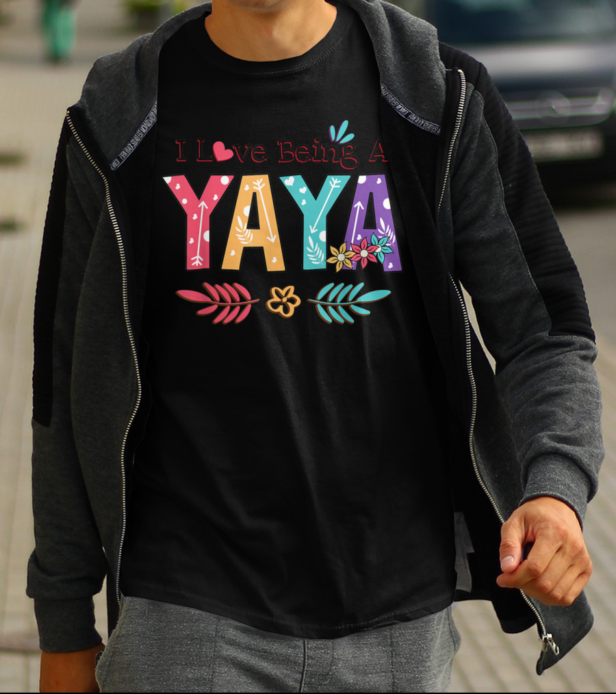 I Love Being A Yaya Colorful Floral Lettering With Heart And Arrows T-Shirt
