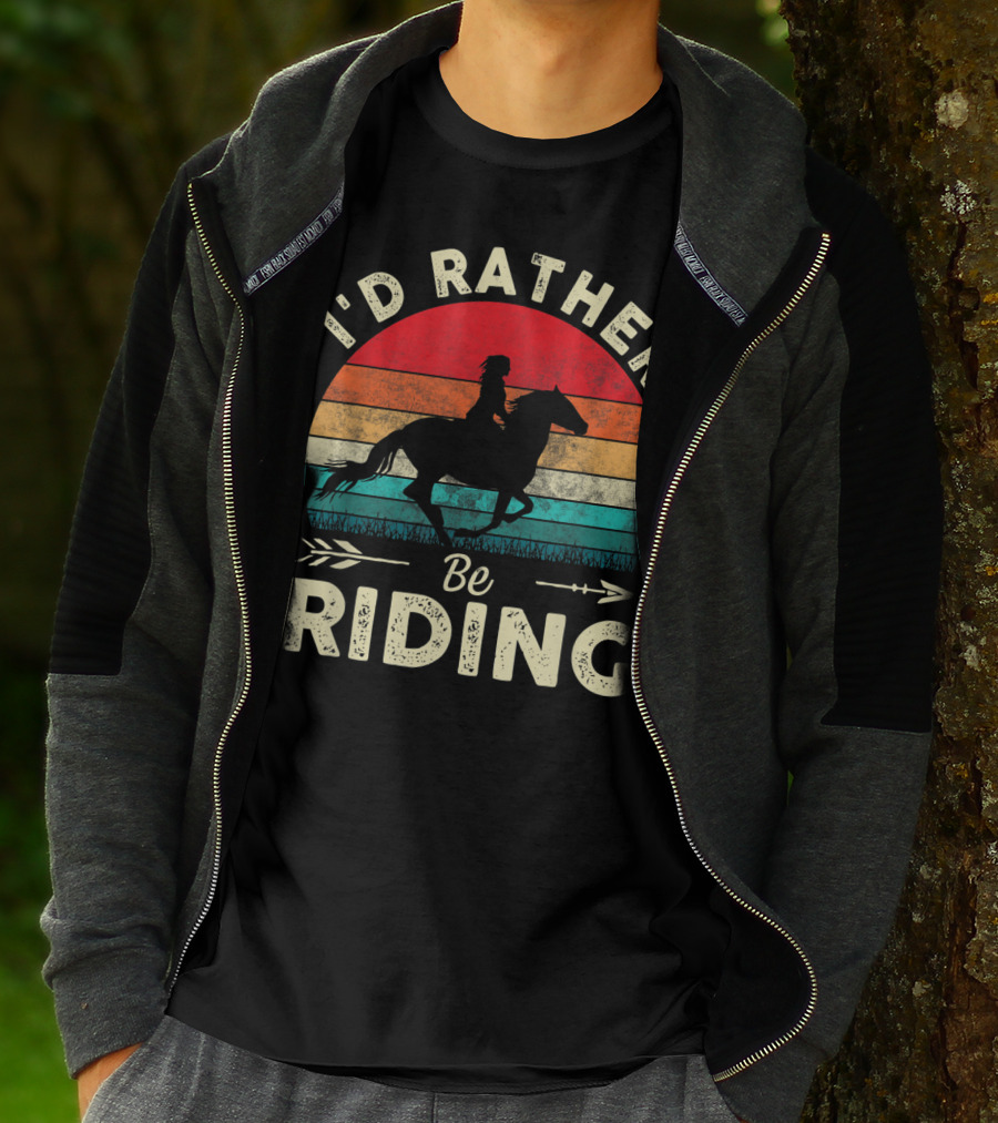 I'd Rather Be Riding Horse Lover Retro Sunset T-Shirt