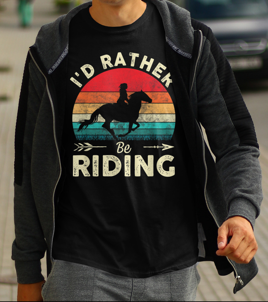 I'd Rather Be Riding Horse Lover Retro Sunset T-Shirt