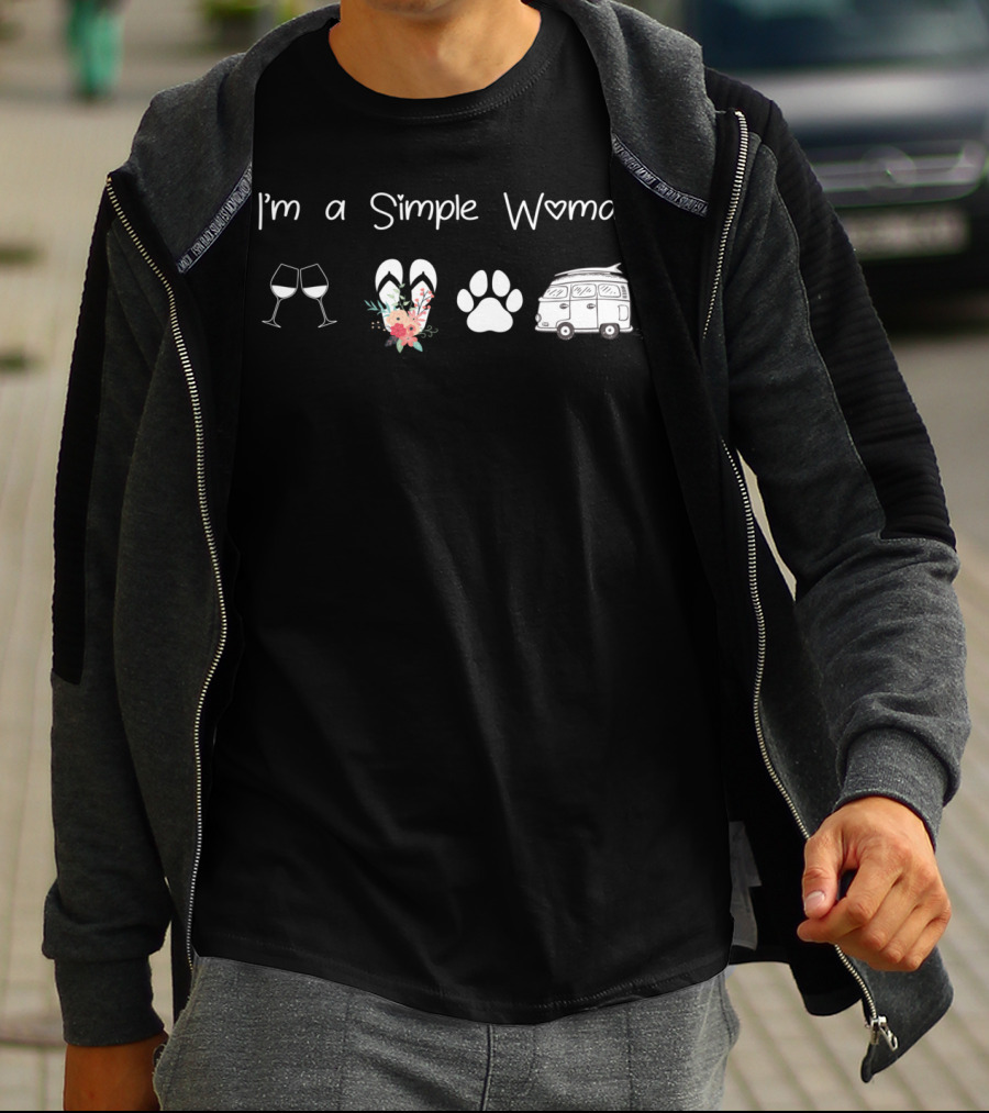 I'm A Simple Woman Wine Flip Flops Dogs Van Life Adventure T-Shirt