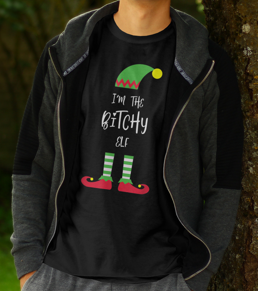 I'm The Bitchy Elf Funny Family Costume Holiday Hat And Shoes T-Shirt