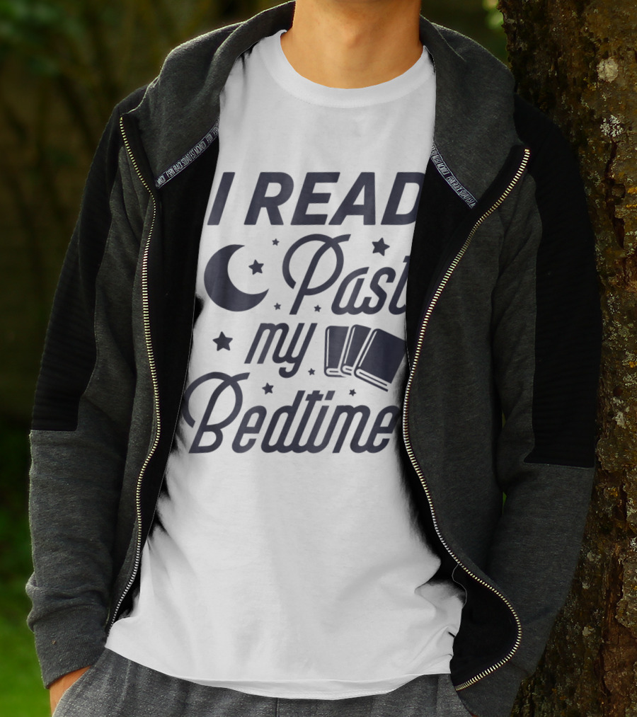 I Read Past My Bedtime With Moon, Stars, And Books T-Shirt
