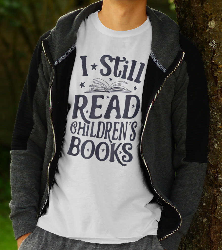 I Still Read Children's Books Book Lovers Open Book Stars T-Shirt