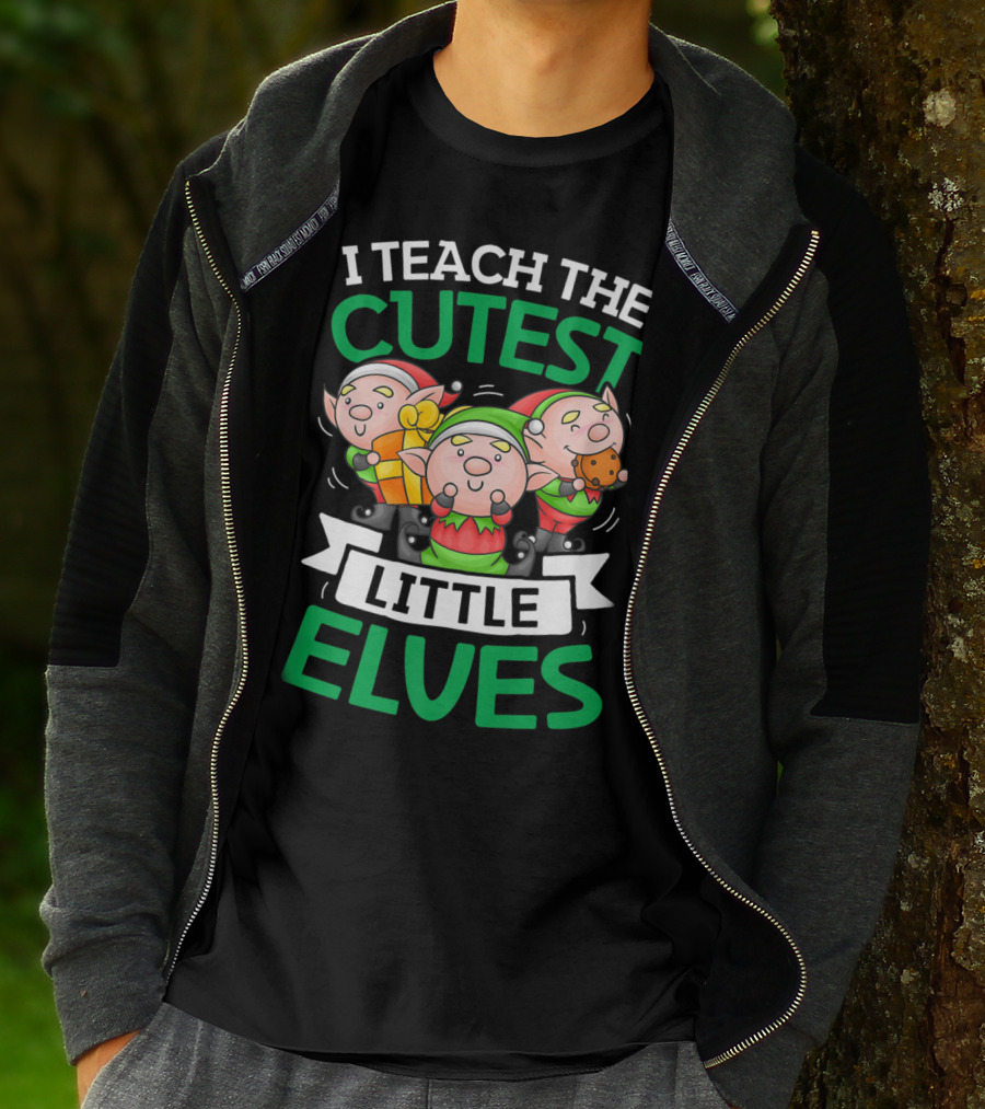 I Teach The Cutest Little Elves With Adorable Christmas Elves Holding Gifts T-Shirt