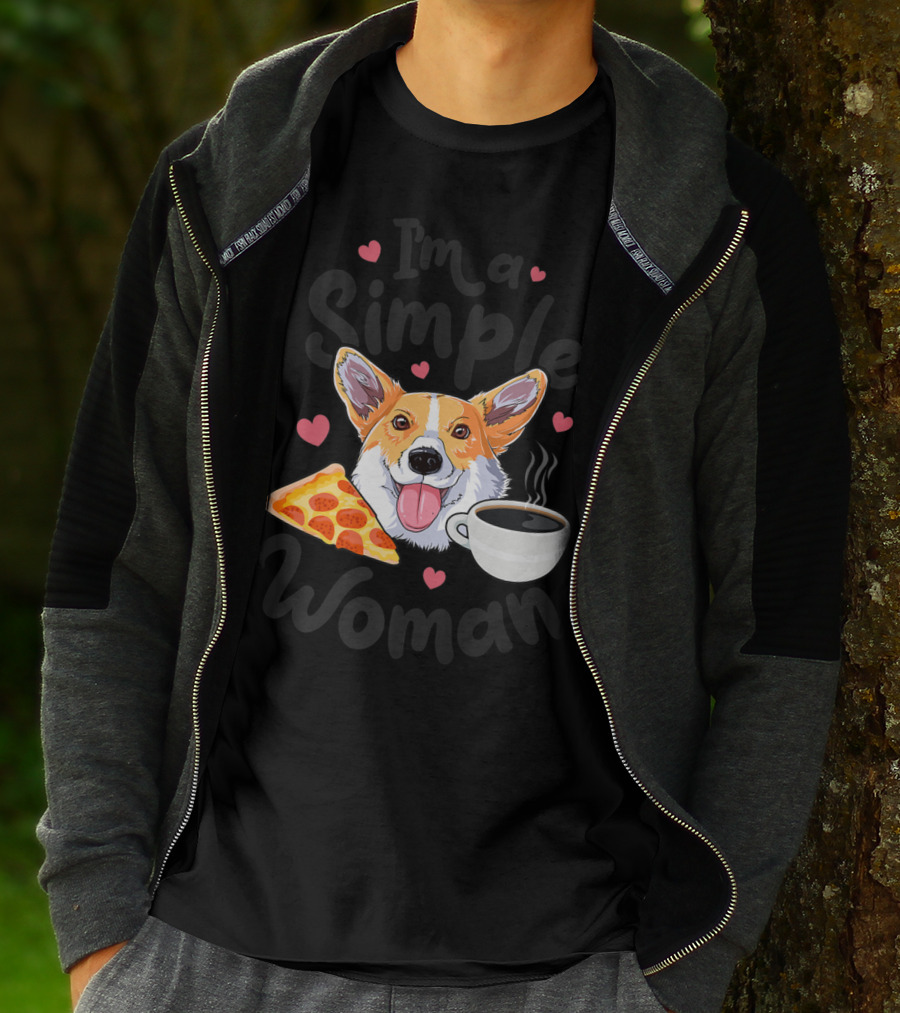 I'm A Simple Woman Corgi Dog Coffee Pizza Hearts T-Shirt