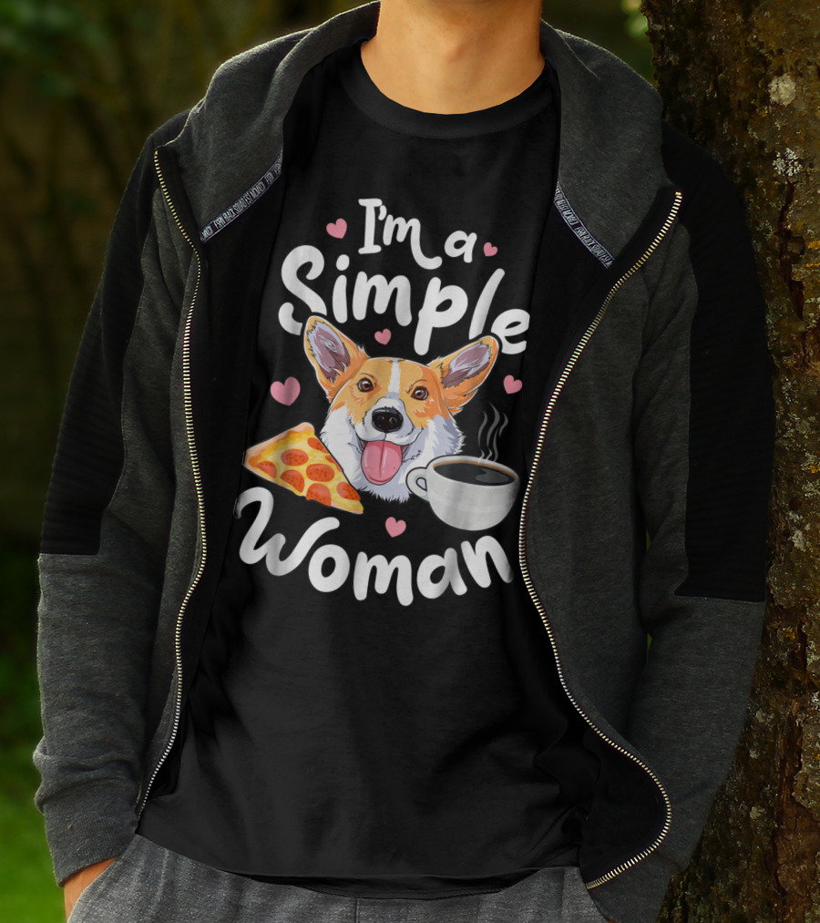 I'm A Simple Woman Corgi Pizza Coffee T-Shirt