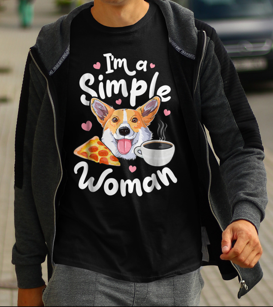 I'm A Simple Woman Corgi Pizza Coffee T-Shirt