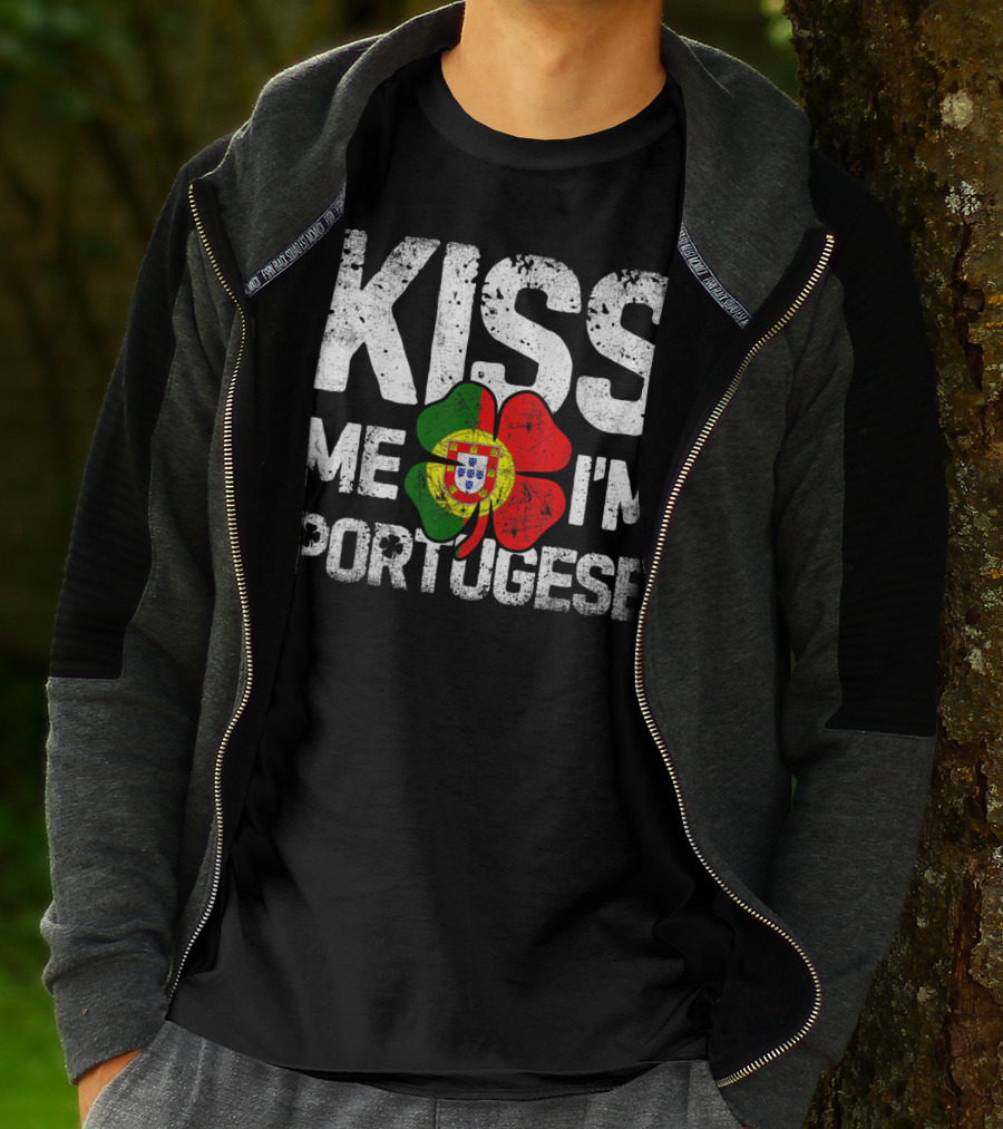 Kiss Me I'm Portuguese Shamrock Flag T-Shirt