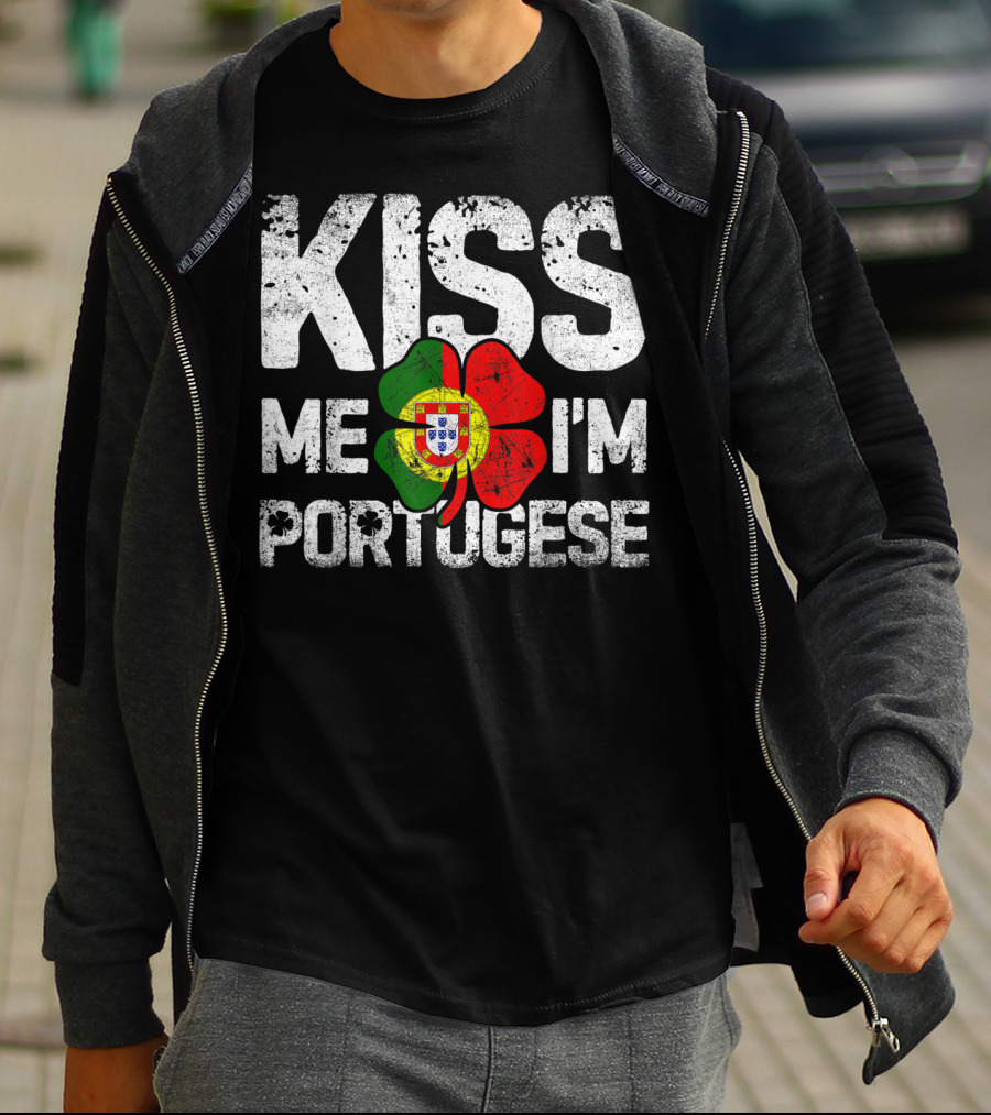 Kiss Me I'm Portuguese Shamrock Flag T-Shirt