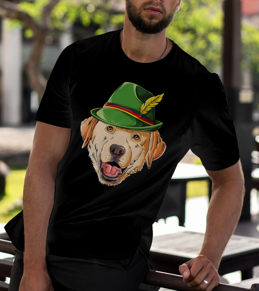 Labrador Oktoberfest Dog In Green German Hat With Feather T-Shirt