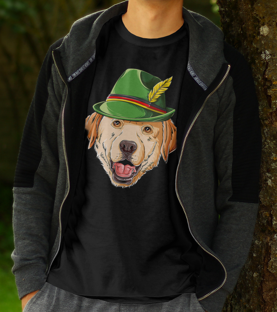 Labrador Oktoberfest Dog In Green German Hat With Feather T-Shirt