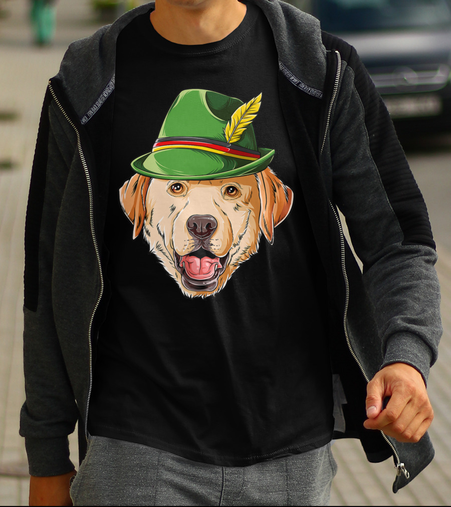 Labrador Oktoberfest Dog In Green German Hat With Feather T-Shirt