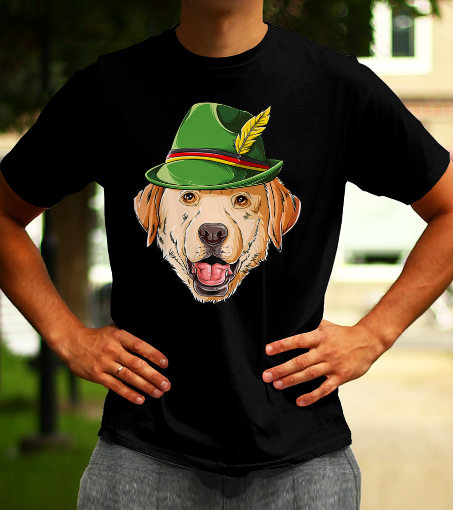 Labrador Oktoberfest Dog In Green German Hat With Feather T-Shirt