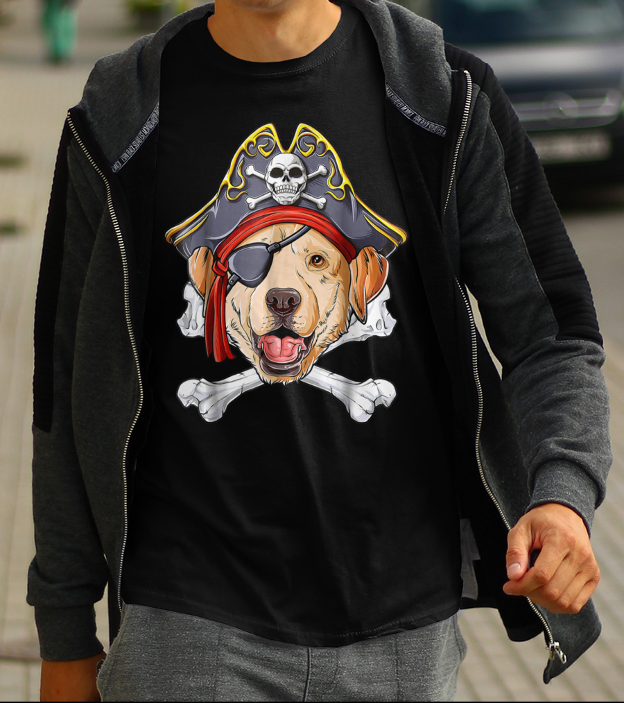 Labrador Pirate Jolly Roger Skull And Crossbones Flag T-Shirt
