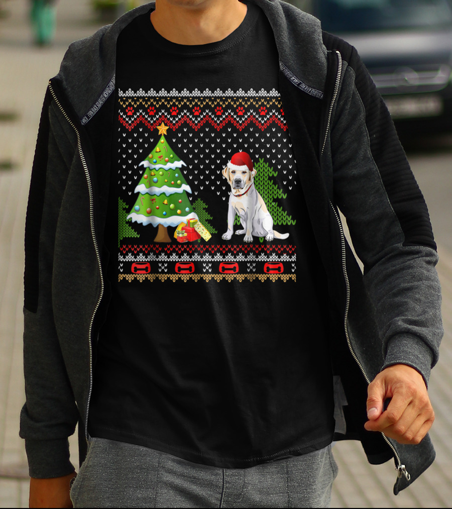 Labrador Santa Christmas UglyDog Sweater With Holiday Tree And Gifts T-Shirt