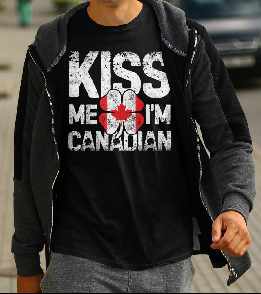 Kiss Me I'm Canadian St Patricks Day Shamrock Maple Leaf T-Shirt