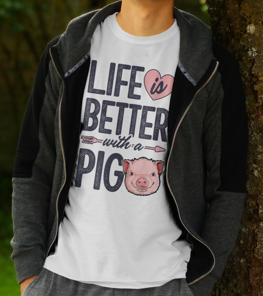 Life Is Better With A Pig Pigs Farm Farmer Pig Face Heart Arrow T-Shirt