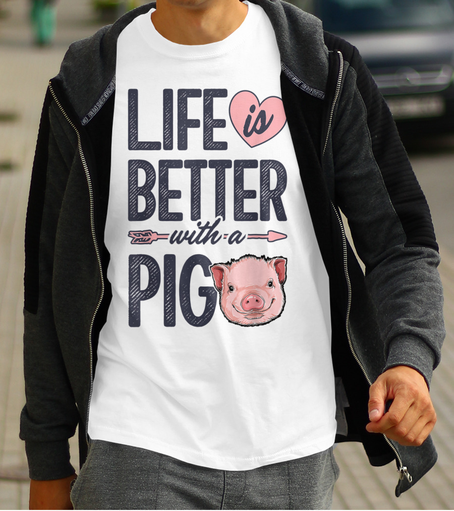 Life Is Better With A Pig Pigs Farm Farmer Pig Face Heart Arrow T-Shirt