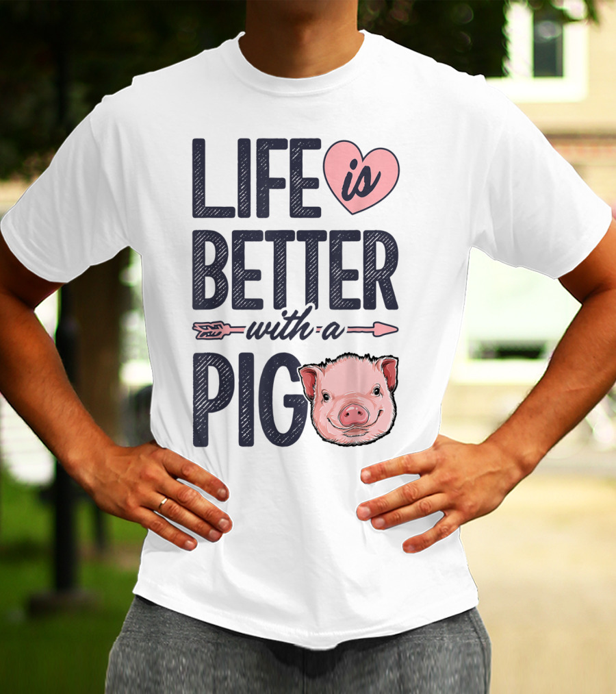 Life Is Better With A Pig Pigs Farm Farmer Pig Face Heart Arrow T-Shirt