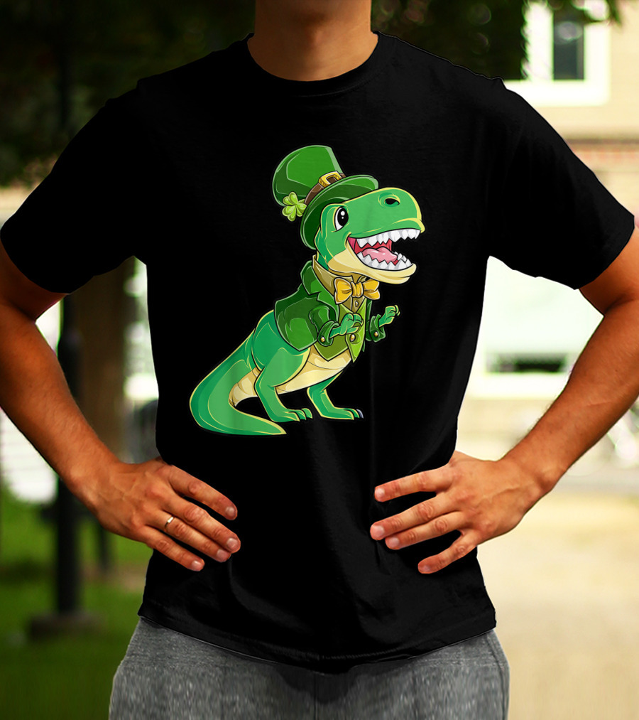 St Patricks Day Dinosaur Leprechaun Irish Boys T-Shirt
