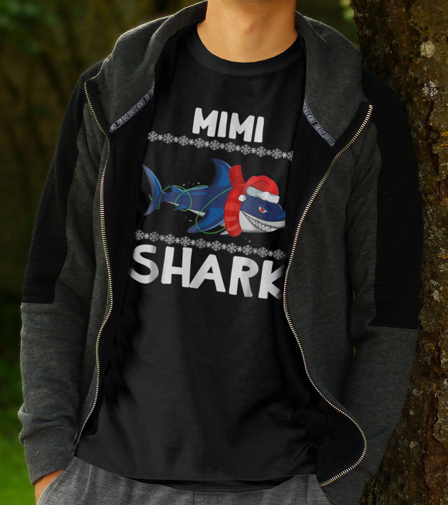 Mimi Shark Christmas Sweater Family Holiday Santa Hat T-Shirt