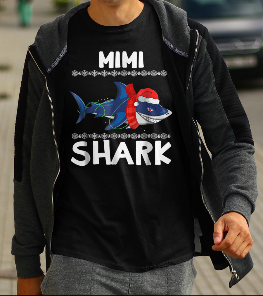 Mimi Shark Christmas Sweater Family Holiday Santa Hat T-Shirt