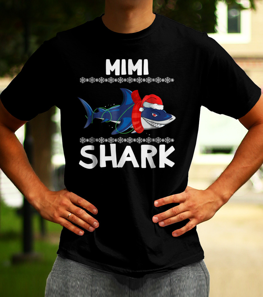 Mimi Shark Christmas Sweater Family Holiday Santa Hat T-Shirt