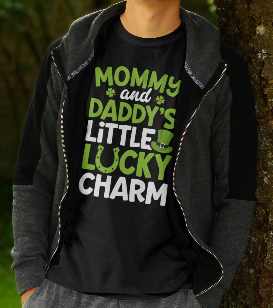 Mommy And Daddy's Little Lucky Charm St. Patrick's Day Clovers Horseshoe Hat T-Shirt