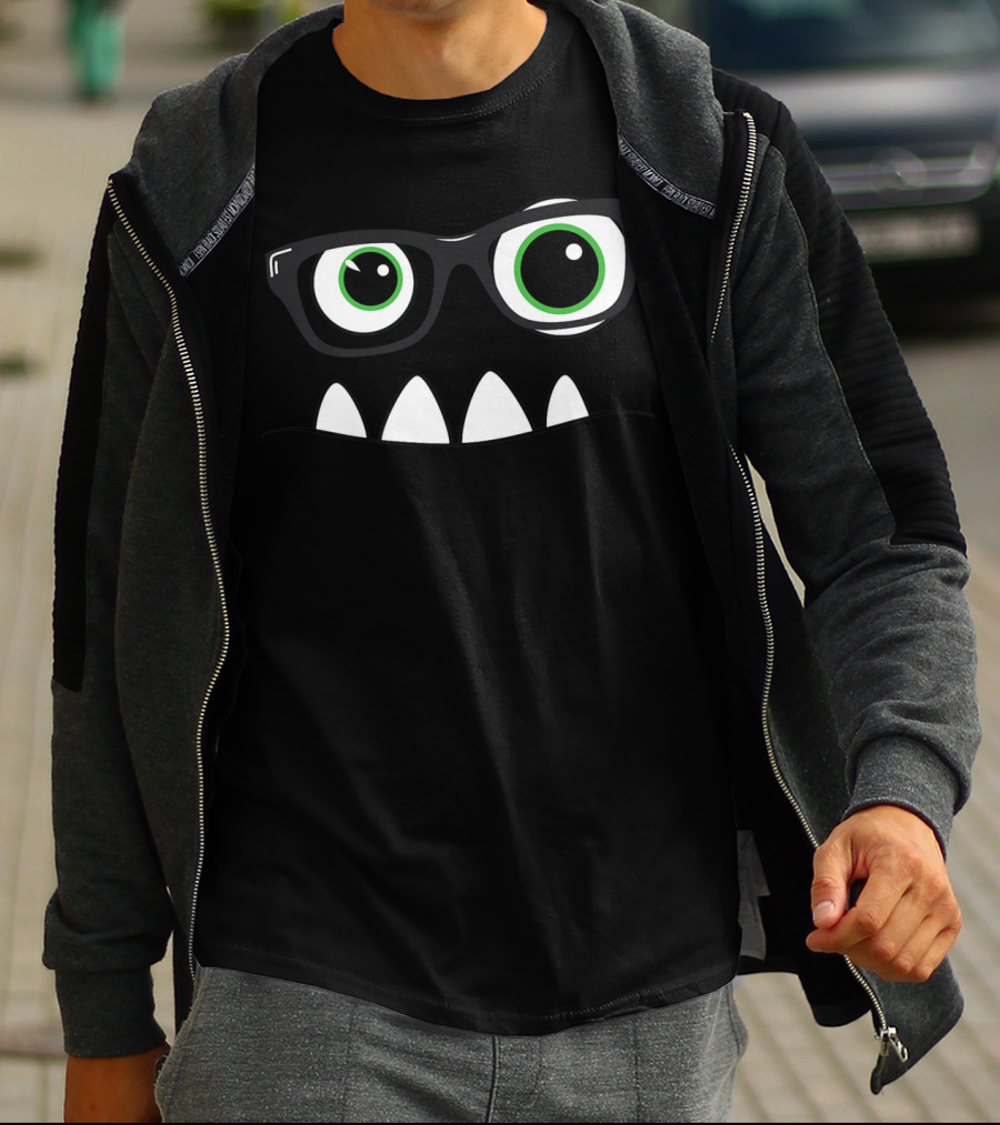 Monster Face Nerd Glasses Eyes Teeth T-Shirt