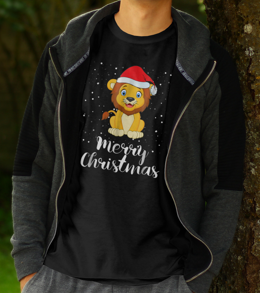 Merry Christmas Lion Funny Matching Family Group T-Shirt