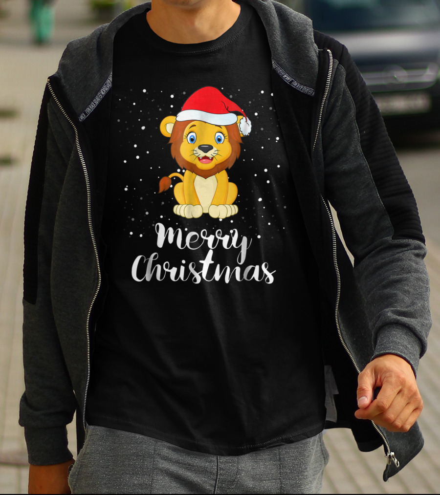 Merry Christmas Lion Funny Matching Family Group T-Shirt