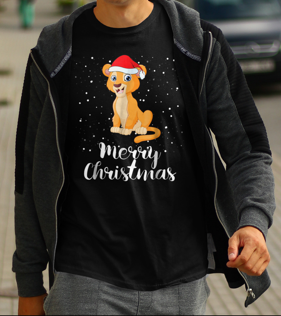 Lioness Merry Christmas Matching Family Group Santa Hat Snowfall T-Shirt