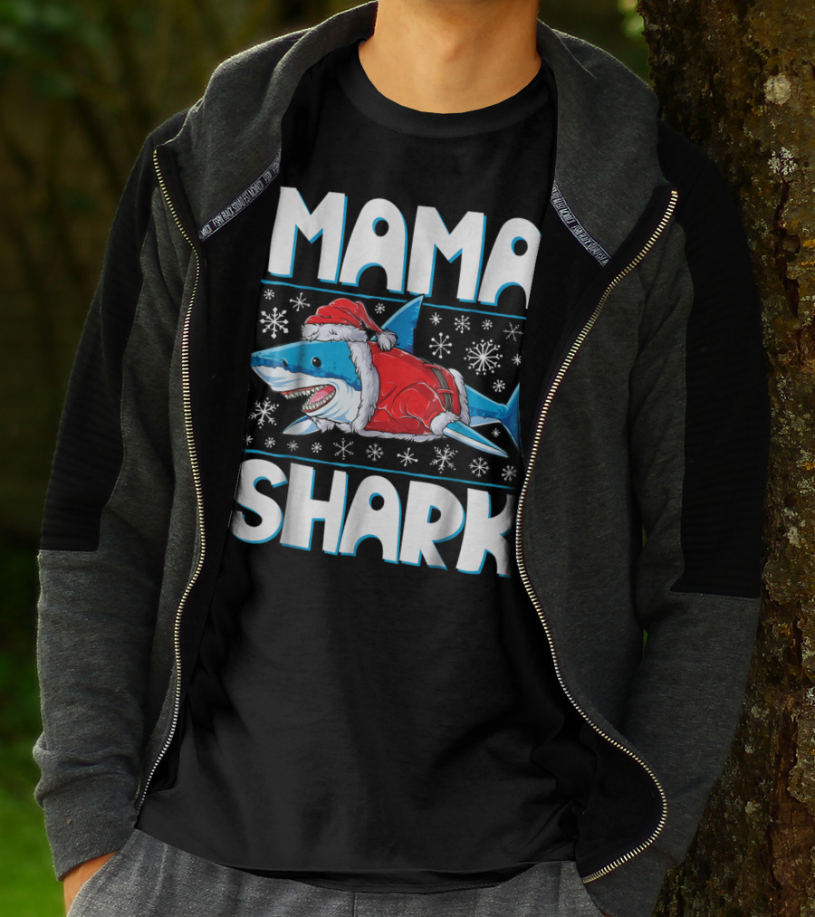 Mama Shark Santa Festive Snowflakes T-Shirt