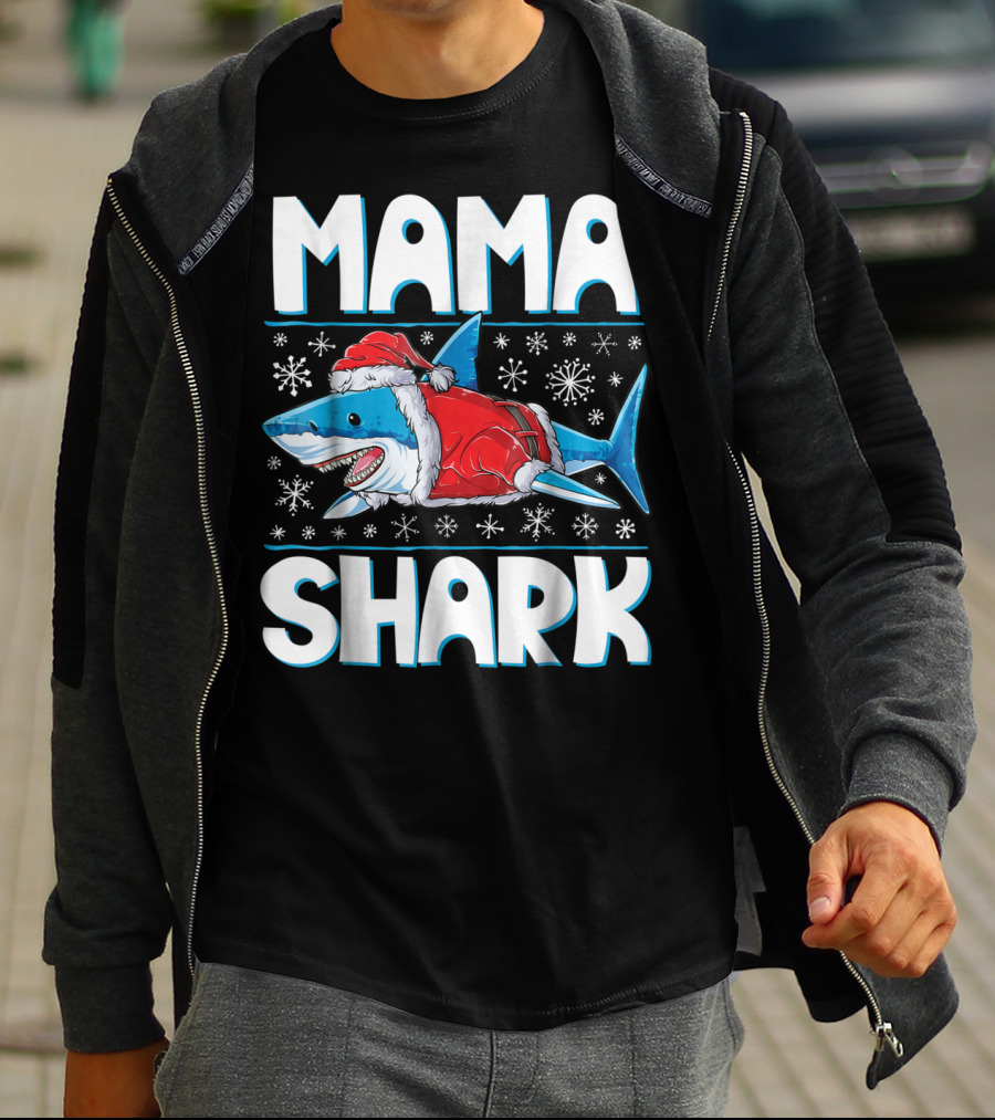 Mama Shark Santa Festive Snowflakes T-Shirt