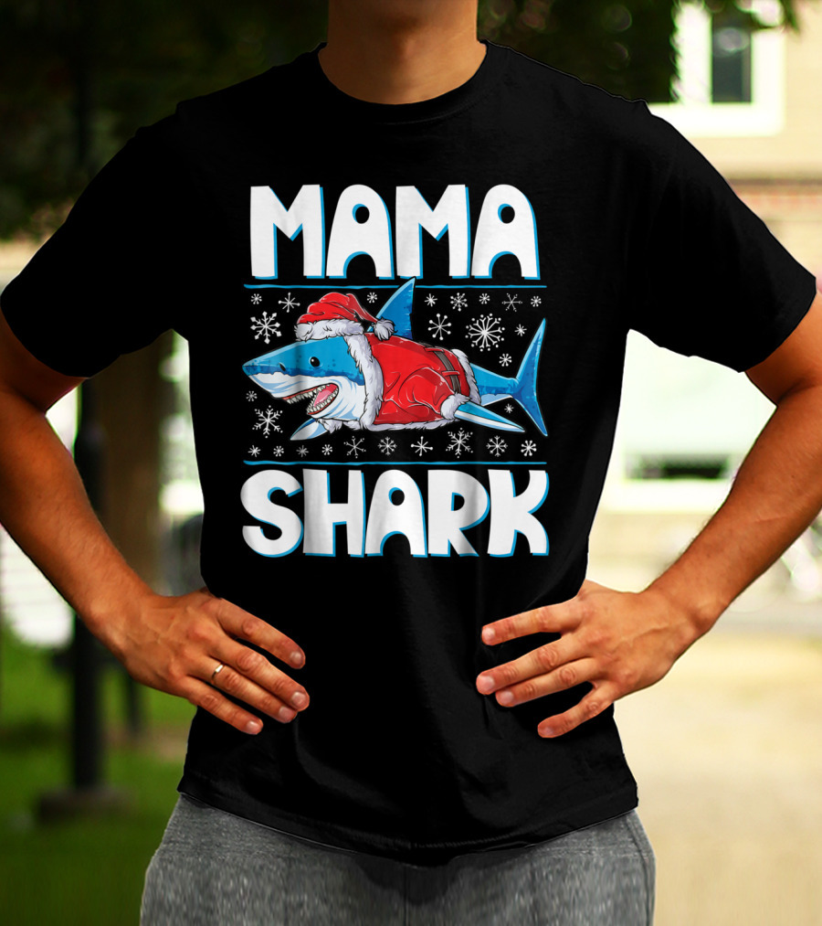 Mama Shark Santa Festive Snowflakes T-Shirt