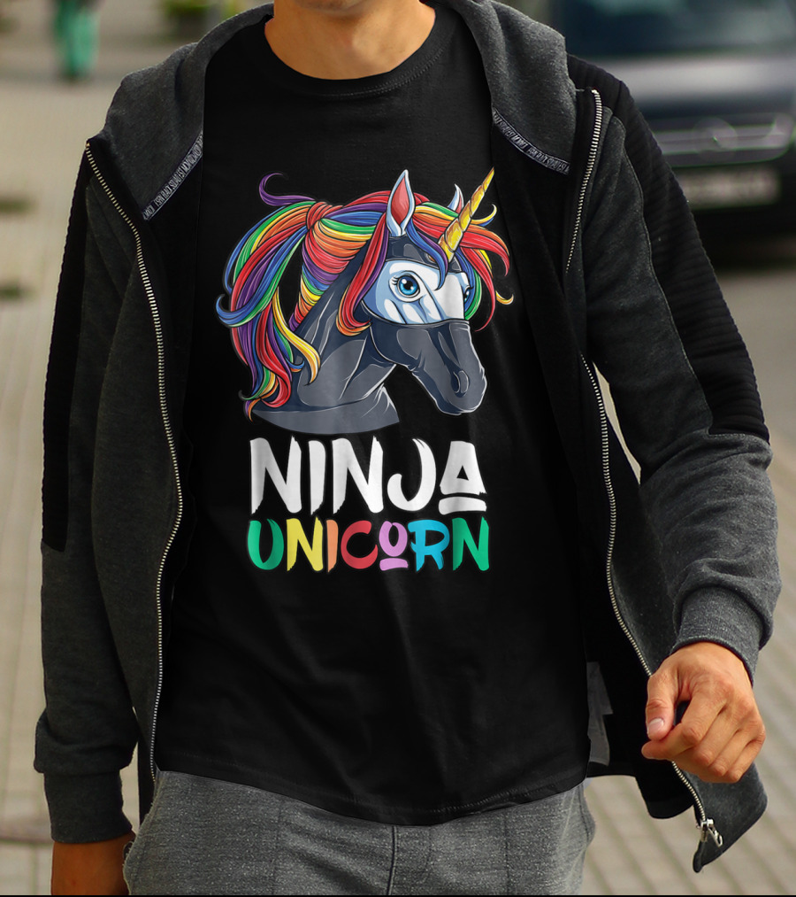 Ninja Unicorn Rainbow Girls Martial Arts T-Shirt